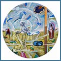 Manolo Yanes,MYTHOLOGIES,paintings,tondo,Tondo of Leda and the swan